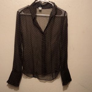 J. Crew 100% Silk Sheer Blouse w Polka Dots